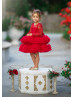 Long Sleeves Red Lace Tulle Ruffled Flower Girl Dress Long Sleeves Red Lace Tulle Ruffled Flower Girl Dress